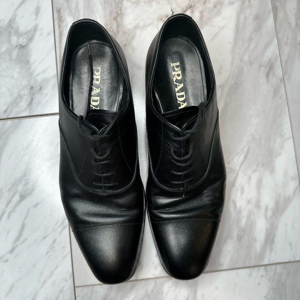 Prada Black Leather Men's Dress Shoes - Picture 2 of 8